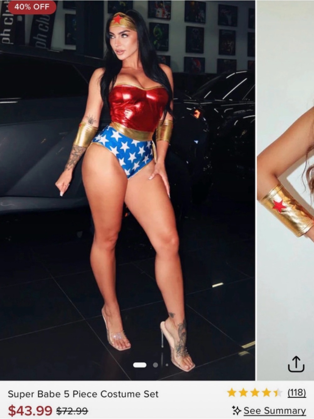 Fashion Nova Red & Blue Metallic Wonder-Style High-Cut Rompe